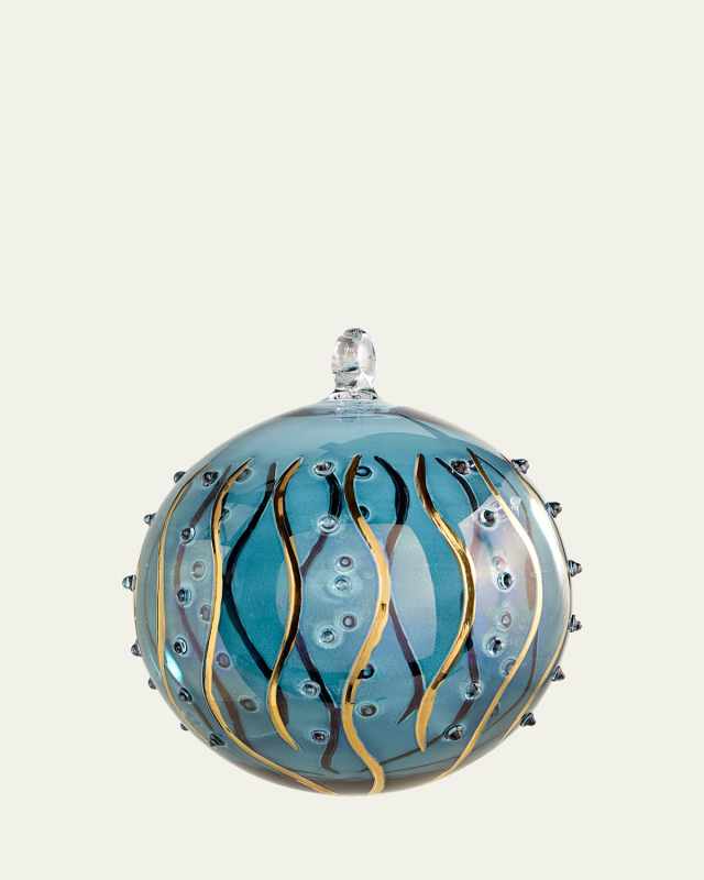 Blue Gold Waves Christmas Ornament